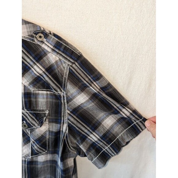 Men's BKE Blue/White Plaid Collared Button Up Short Sleeve Shirt Size Large - Picture 5 of 6